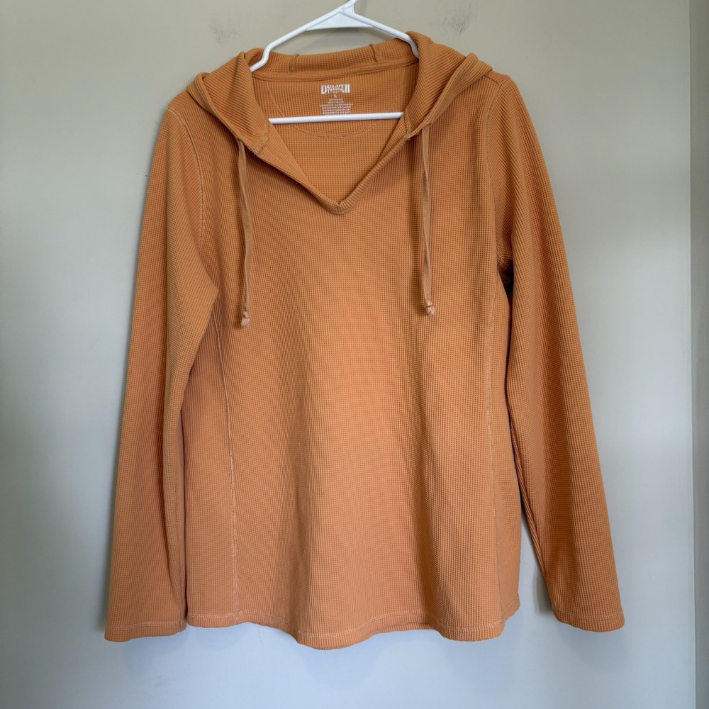 Duluth Womens Thermal Hoodie Large Solid Orange Long Sleeve‎